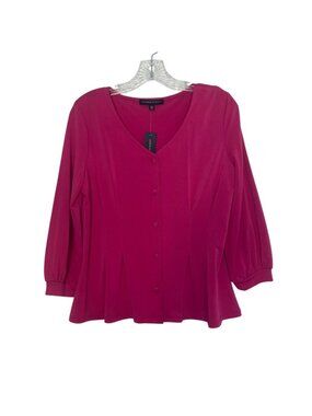 Adrienne Vittadini Button Front Blouse 3/4 Sleeves Womens Small Fuchsia Pink New